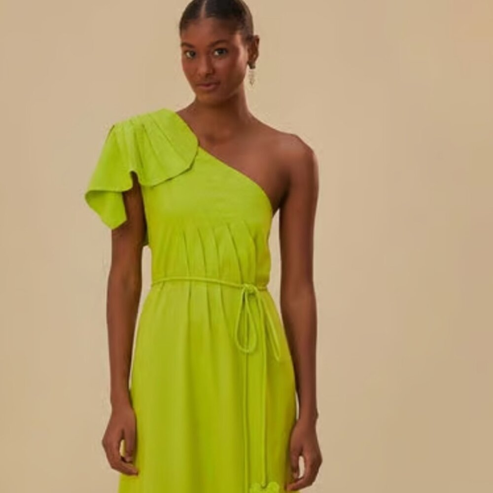 Green One Shoulder Leaf Maxi Dress